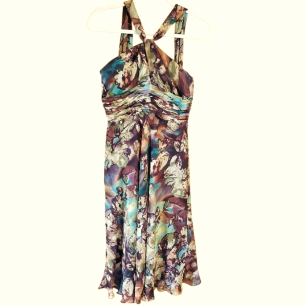 Jones New York Brown/Teal/Green Formal Halter Dress Size 6 Like New